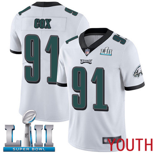 Youth Philadelphia Eagles #91 Fletcher Cox White Vapor Untouchable NFL Jersey Limited Player Super Bowl LII->nfl t-shirts->Sports Accessory